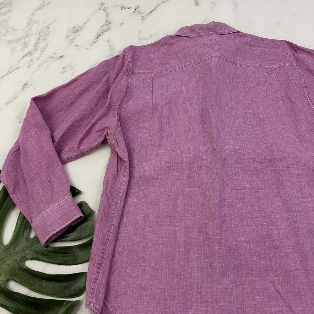 Tommy Bahama Mens Linen Shirt Size XL Purple Long Sleeve Button Front Solid - Picture 13 of 14